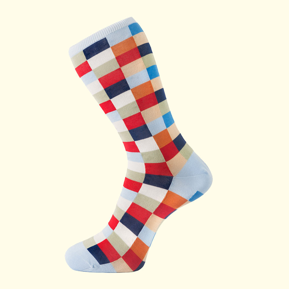 Men's Light Blue Check Pattern Luxury Dress Sock